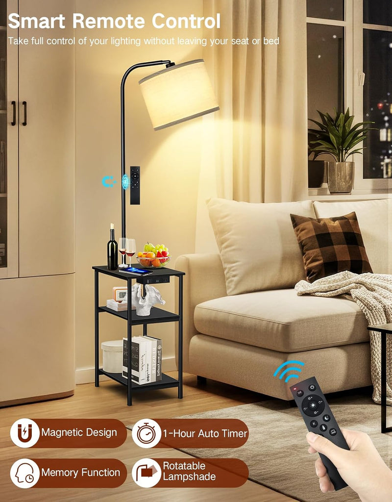 Floor Lamp with Shelves Remote Side End Table