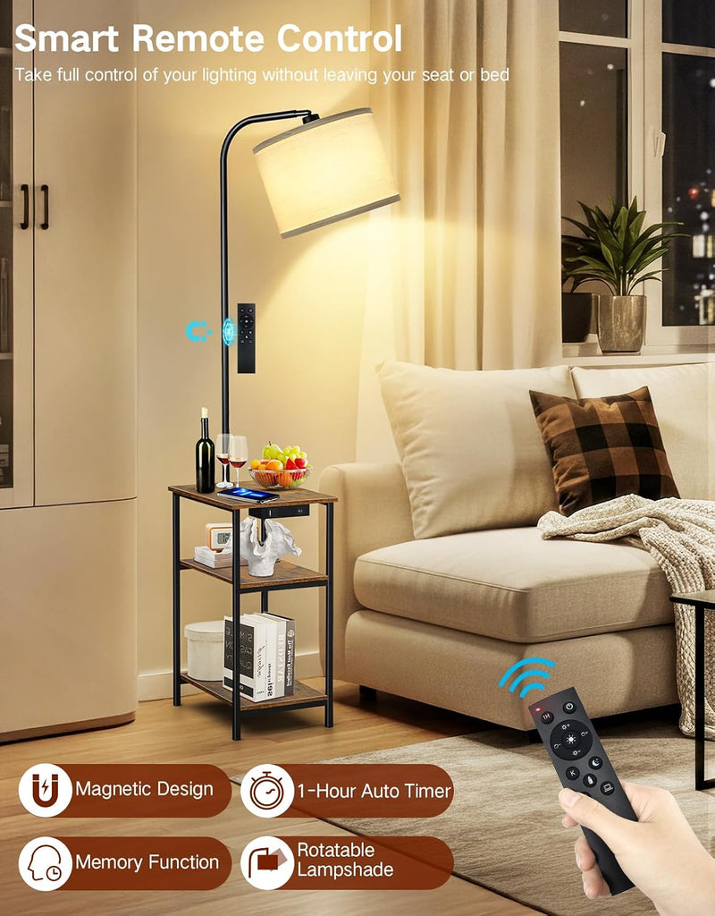 Floor Lamp with Shelves Remote Side End Table