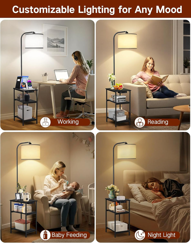 Floor Lamp with Shelves Remote Side End Table