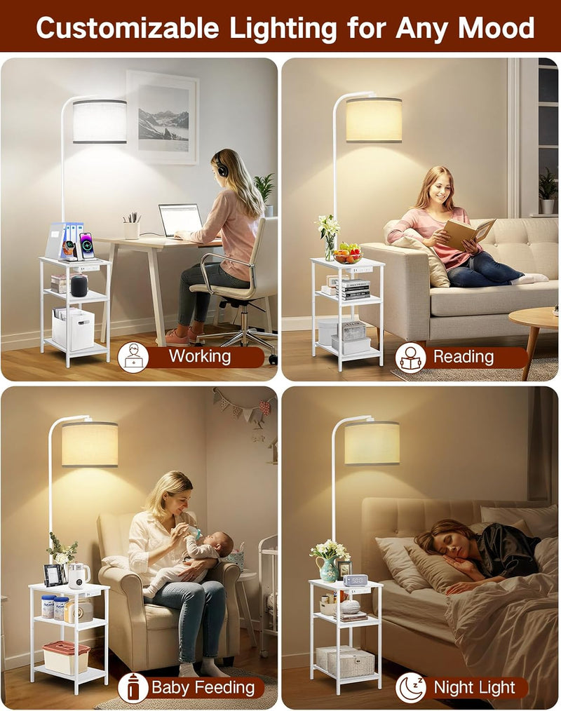 Floor Lamp with Shelves Remote Side End Table