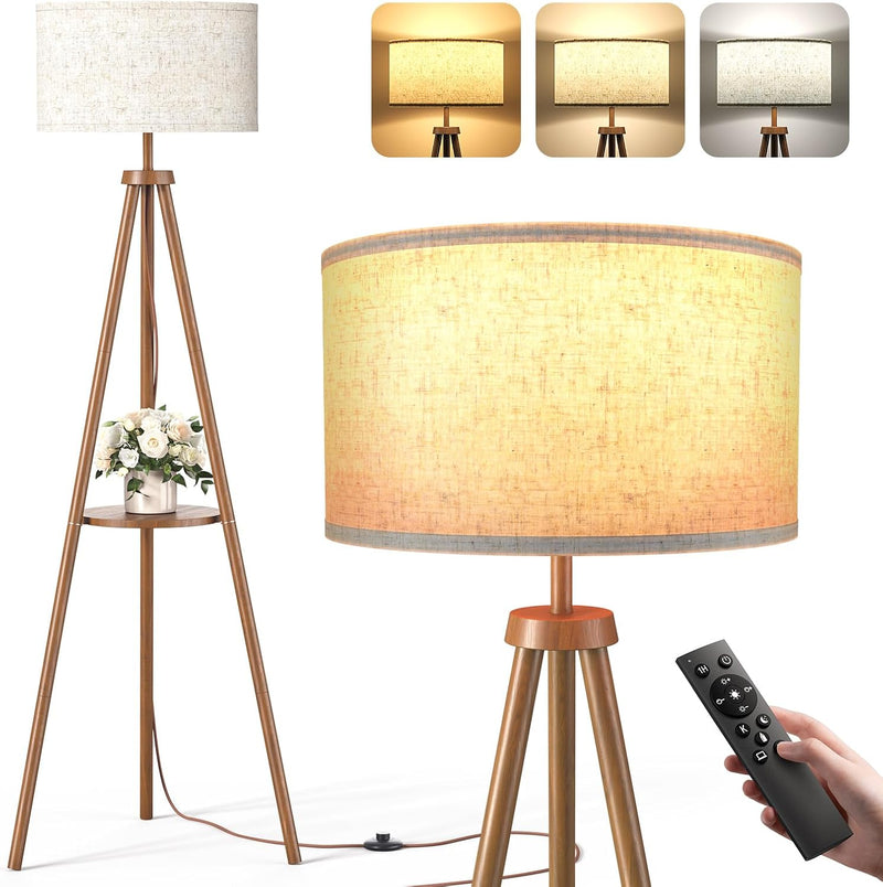 Floor Lamp with Storage Shelves 12W Solid Wooden