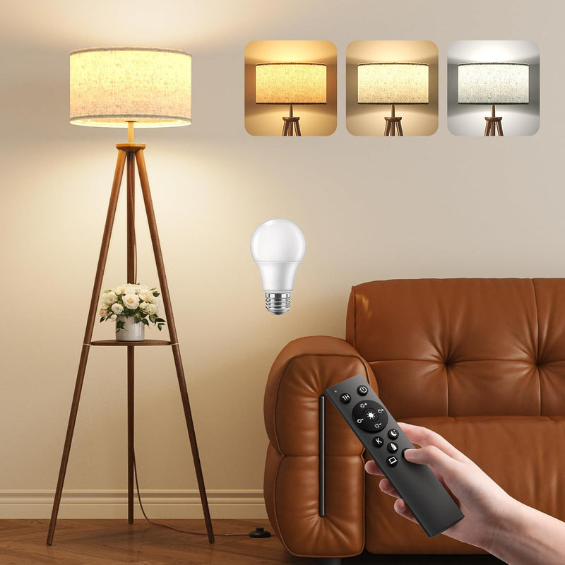 Floor Lamp with Storage Shelves 12W Solid Wooden