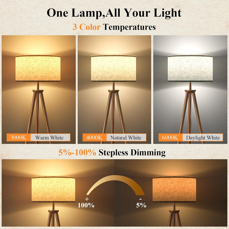 Floor Lamp with Storage Shelves 12W Solid Wooden