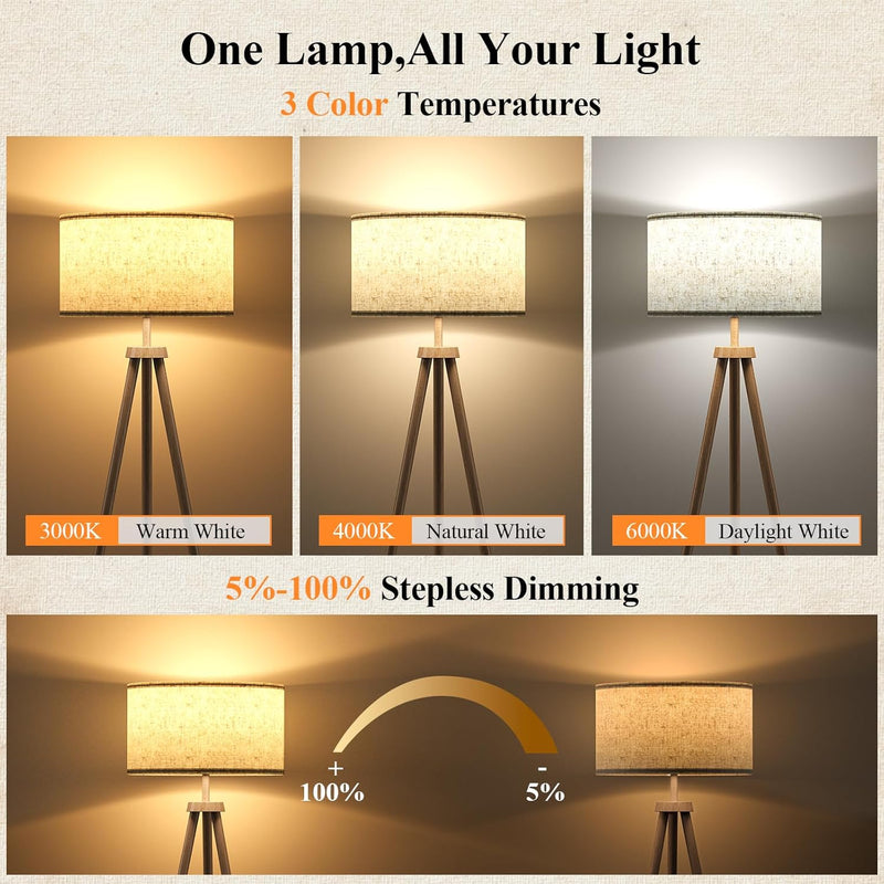 Floor Lamp with Storage Shelves 12W Solid Wooden