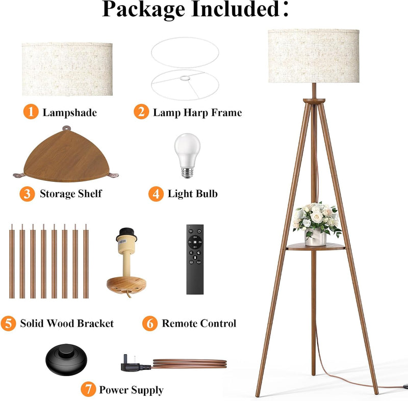 Floor Lamp with Storage Shelves 12W Solid Wooden