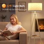 Floor Lamp with Storage Shelves 12W Solid Wooden