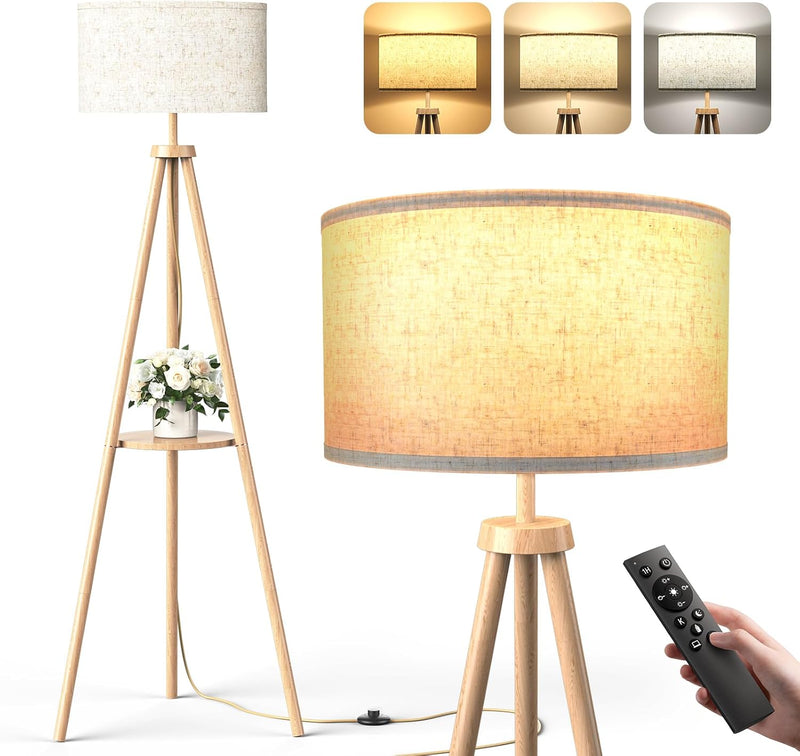 Floor Lamp with Storage Shelves 12W Solid Wooden