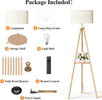 Floor Lamp with Storage Shelves 12W Solid Wooden