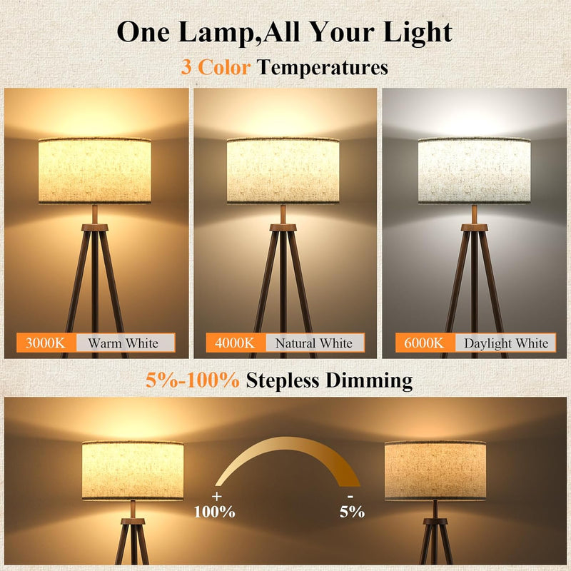 Floor Lamp with Storage Shelves 12W Solid Wooden