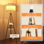 Floor Lamp with Storage Shelves 12W Solid Wooden