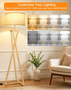 Floor Lamp with Wooden Base and Linen Drum