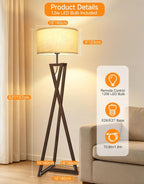 Floor Lamp with Wooden Base and Linen Drum