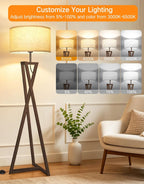 Floor Lamp with Wooden Base and Linen Drum