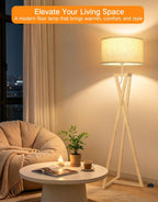 Floor Lamp with Wooden Base and Linen Drum