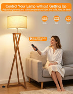 Floor Lamp with Wooden Base and Linen Drum
