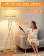 Floor Lamp with Wooden Base and Linen Drum