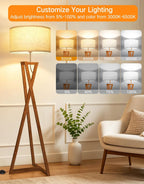 Floor Lamp with Wooden Base and Linen Drum