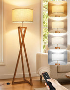 Floor Lamp with Wooden Base and Linen Drum