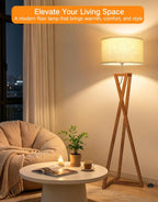 Floor Lamp with Wooden Base and Linen Drum