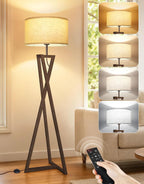 Floor Lamp with Wooden Base and Linen Drum