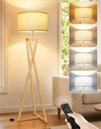 Floor Lamp with Wooden Base and Linen Drum