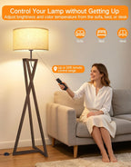 Floor Lamp with Wooden Base and Linen Drum