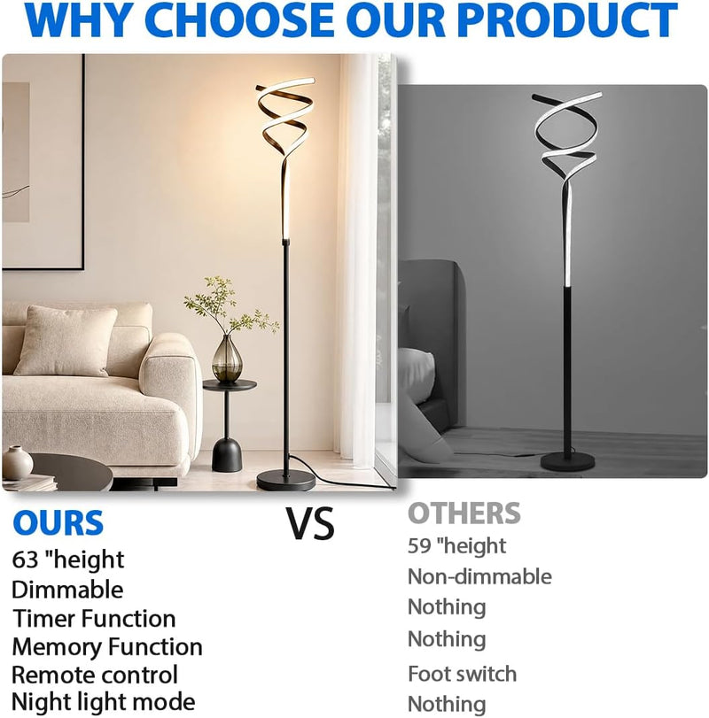 Floor Lamps for Living Room Spiral Dimmable Lamp