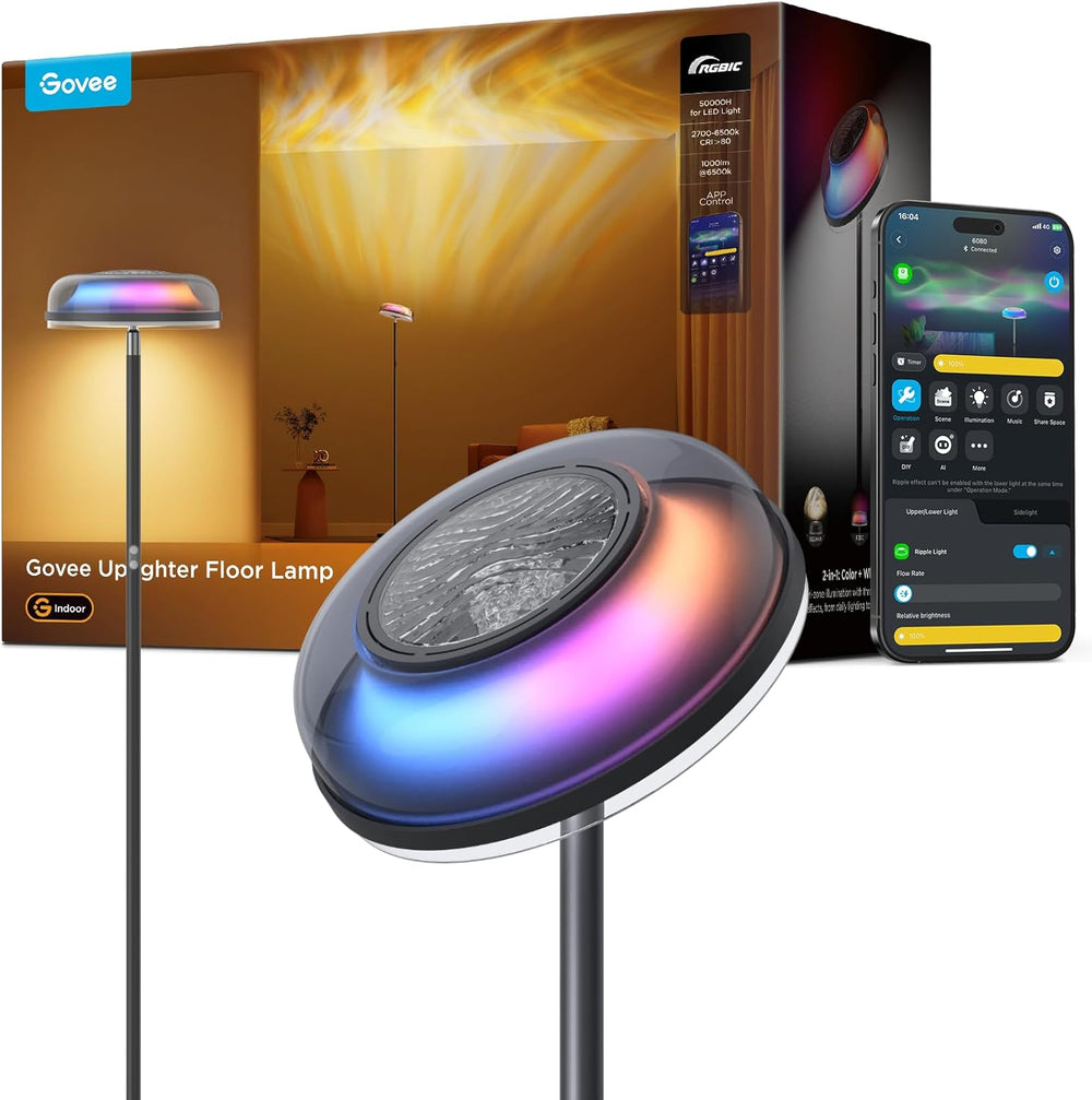 Floor Lamps Tri-Zone Independent Rgbic Ripple Lighting Lamp