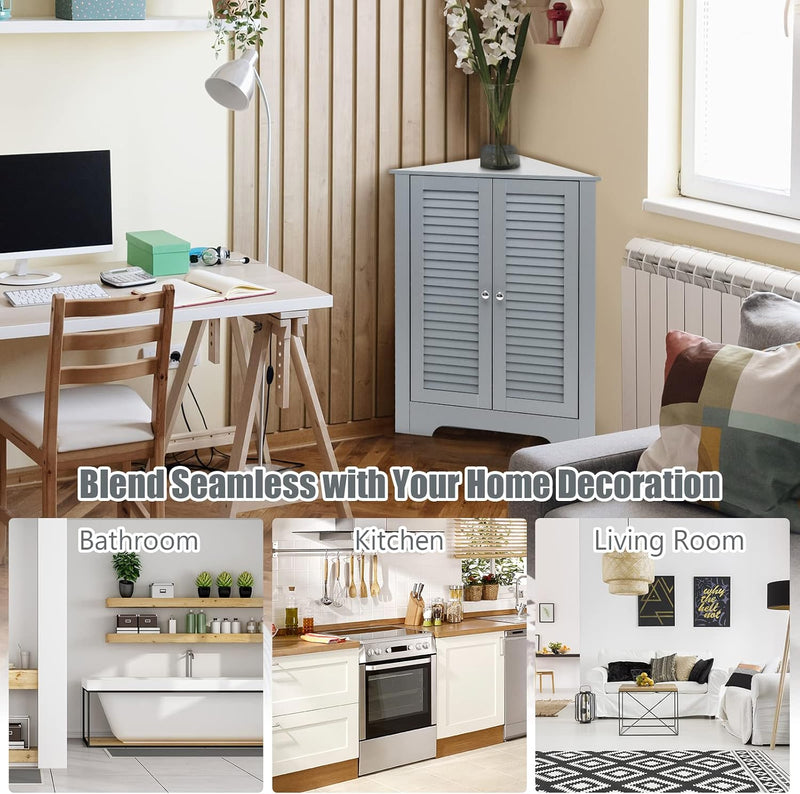 Floor Storage Cabinet Multipurpose Corner Shelf with Double