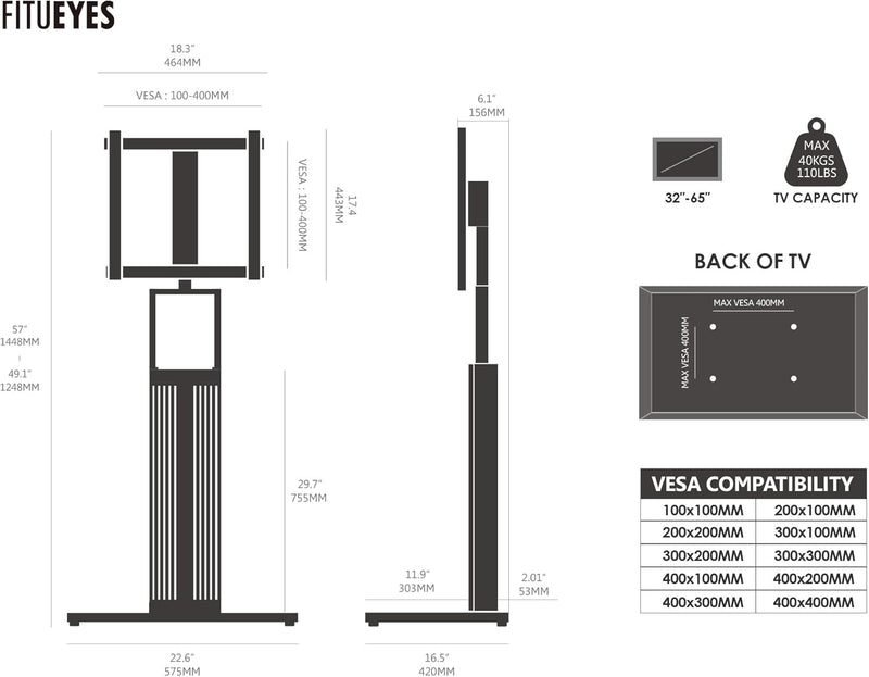 Floor TV Stand for 32-65 Inch Tvs Beech