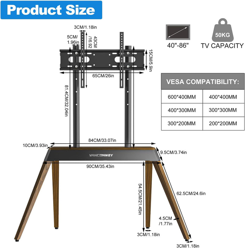 Floor TV Stand Modern Wood Iron Furniture Holds