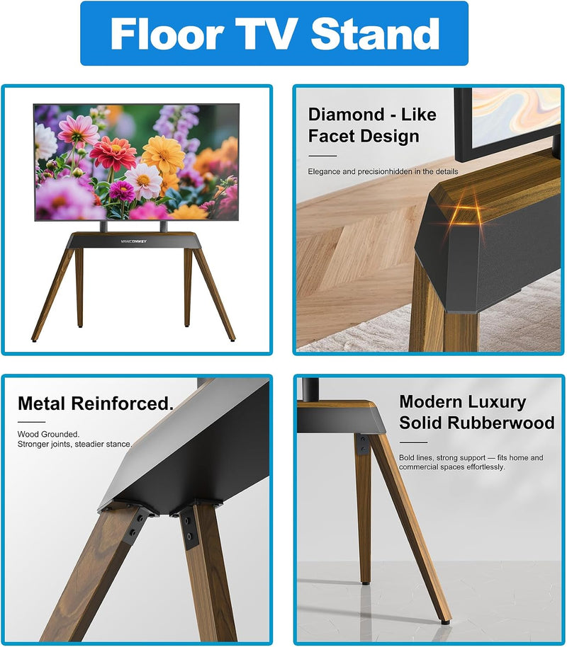 Floor TV Stand Modern Wood Iron Furniture Holds