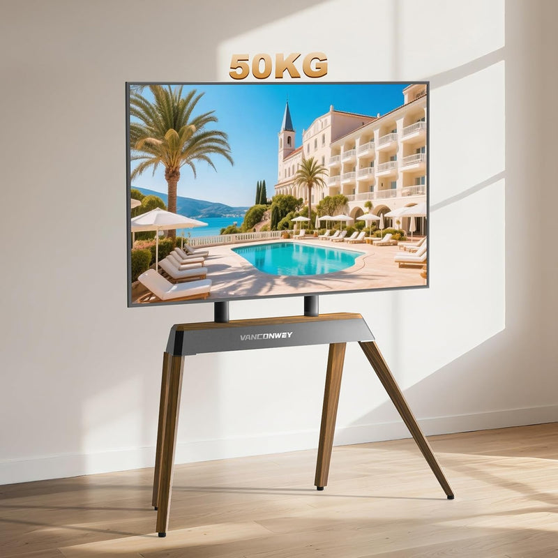 Floor TV Stand Modern Wood Iron Furniture Holds