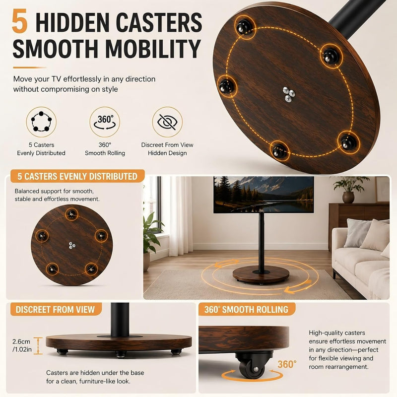 Floor TV Stand with Hidden Wheels 40–75 Inch