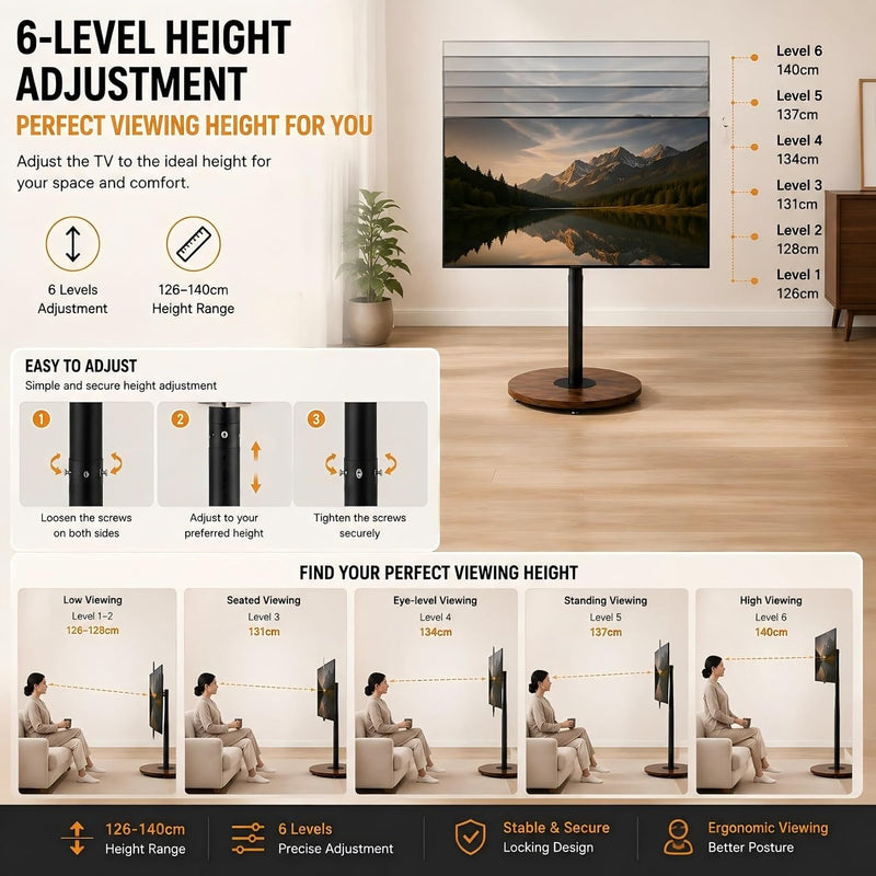 Floor TV Stand with Hidden Wheels 40–75 Inch