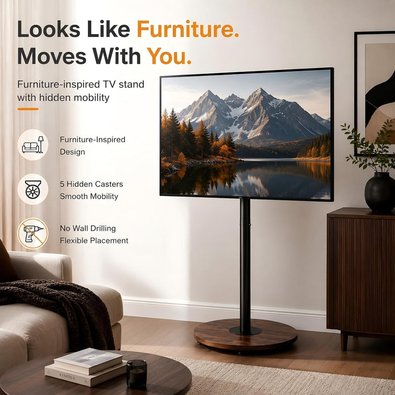 Floor TV Stand with Hidden Wheels 40–75 Inch