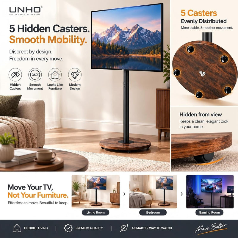 Floor TV Stand with Hidden Wheels 40–75 Inch