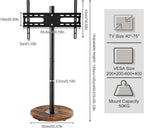 Floor TV Stand with Wheels Adjustable Height Wooden