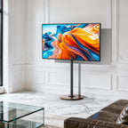 Floor TV Stand with Wheels Adjustable Height Wooden