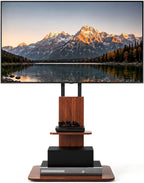 Floor TV Stand with Wheels Wood Shelves 40-75