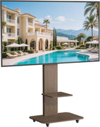 Floor TV Stand with Wheels Wood Shelves 40-75