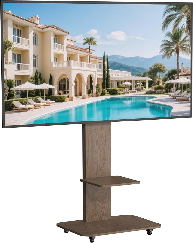 Floor TV Stand with Wheels Wood Shelves 40-75