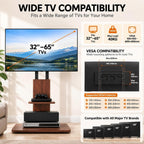 Floor TV Stand with Wheels Wood Shelves 40-75