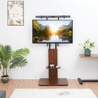 Floor TV Stand with Wheels Wood Shelves 40-75