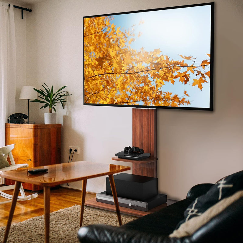 Floor TV Stand with Wheels Wood Shelves 40-75