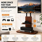 Floor TV Stand with Wheels Wood Shelves 40-75