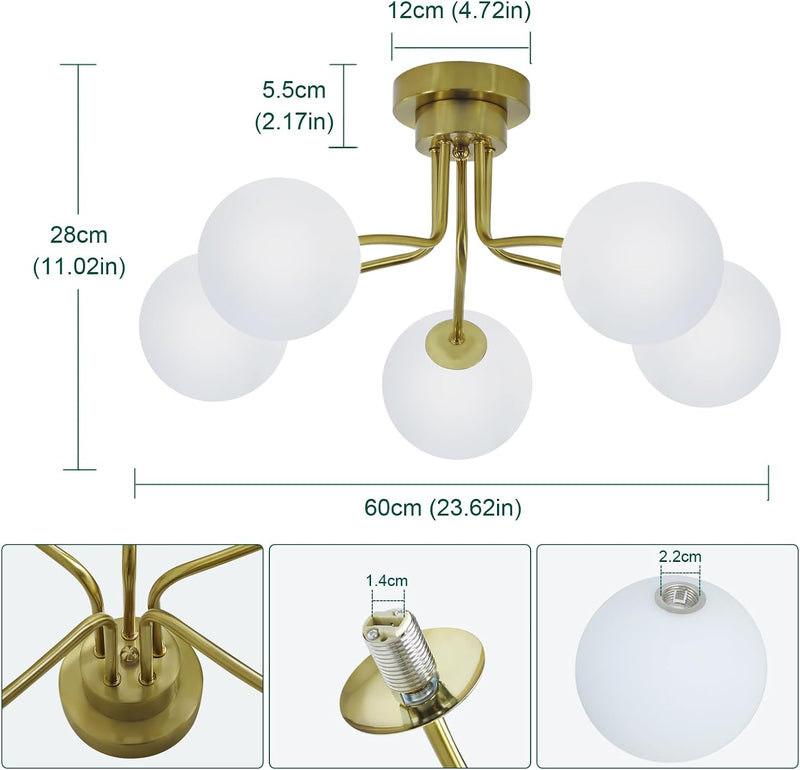 Floral Ceramic Glass Chandelier 5 Light E14 Dimmable