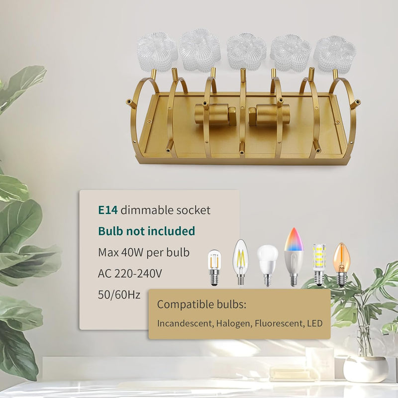 Floral Ceramic Glass Chandelier 5 Light E14 Dimmable