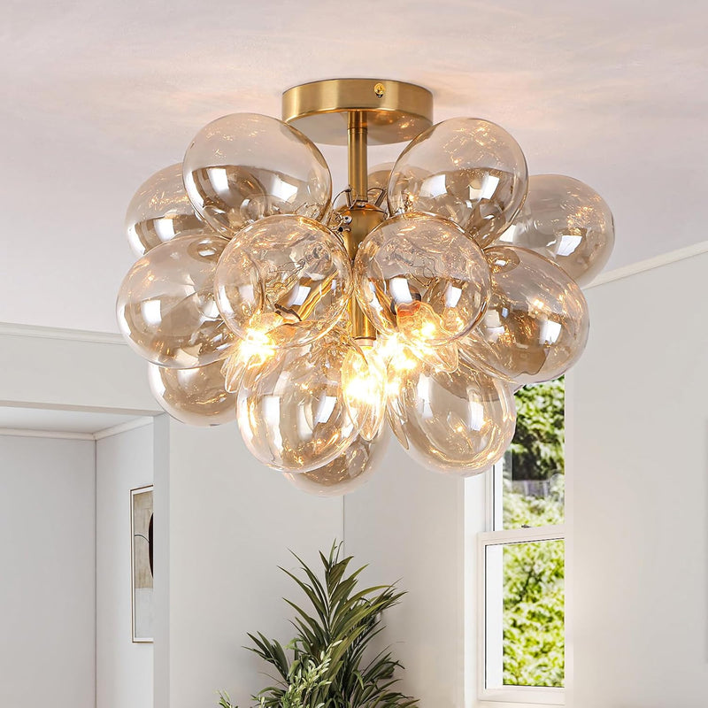 Floral Ceramic Glass Chandelier 5 Light E14 Dimmable