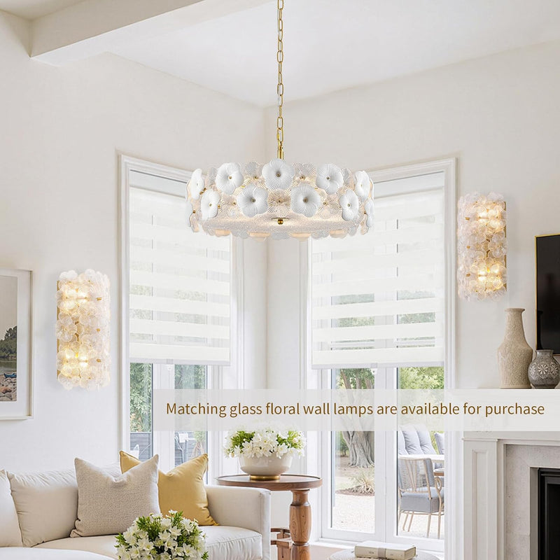 Floral Ceramic Glass Chandelier 5 Light E14 Dimmable